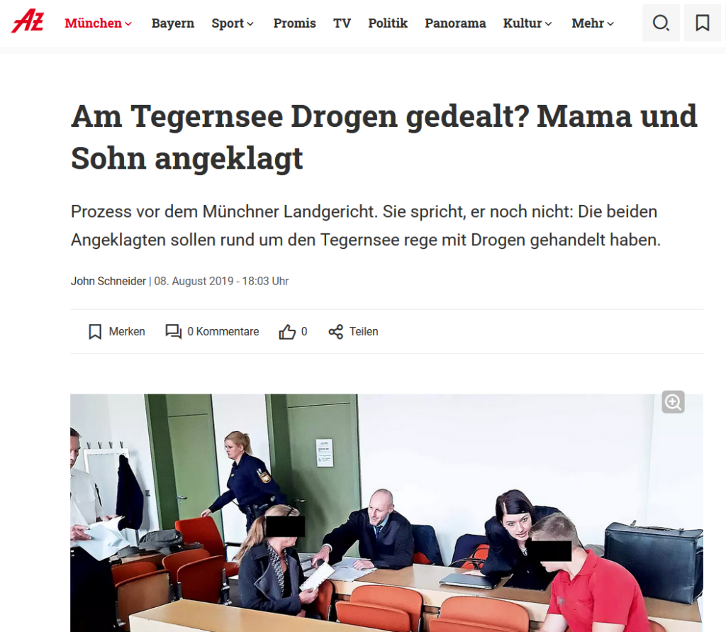 Artikel Bildzeitung Mutter und Sohn Drogendeal am Tegernsee